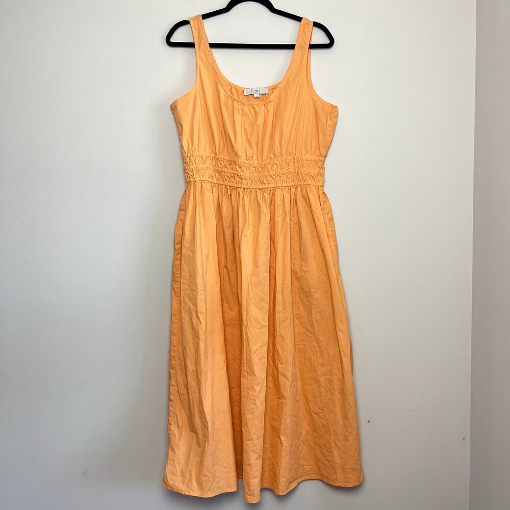Loft Smocked‎ Tank Midi Dress Orange Summer Beach Cruise Women's Sz L